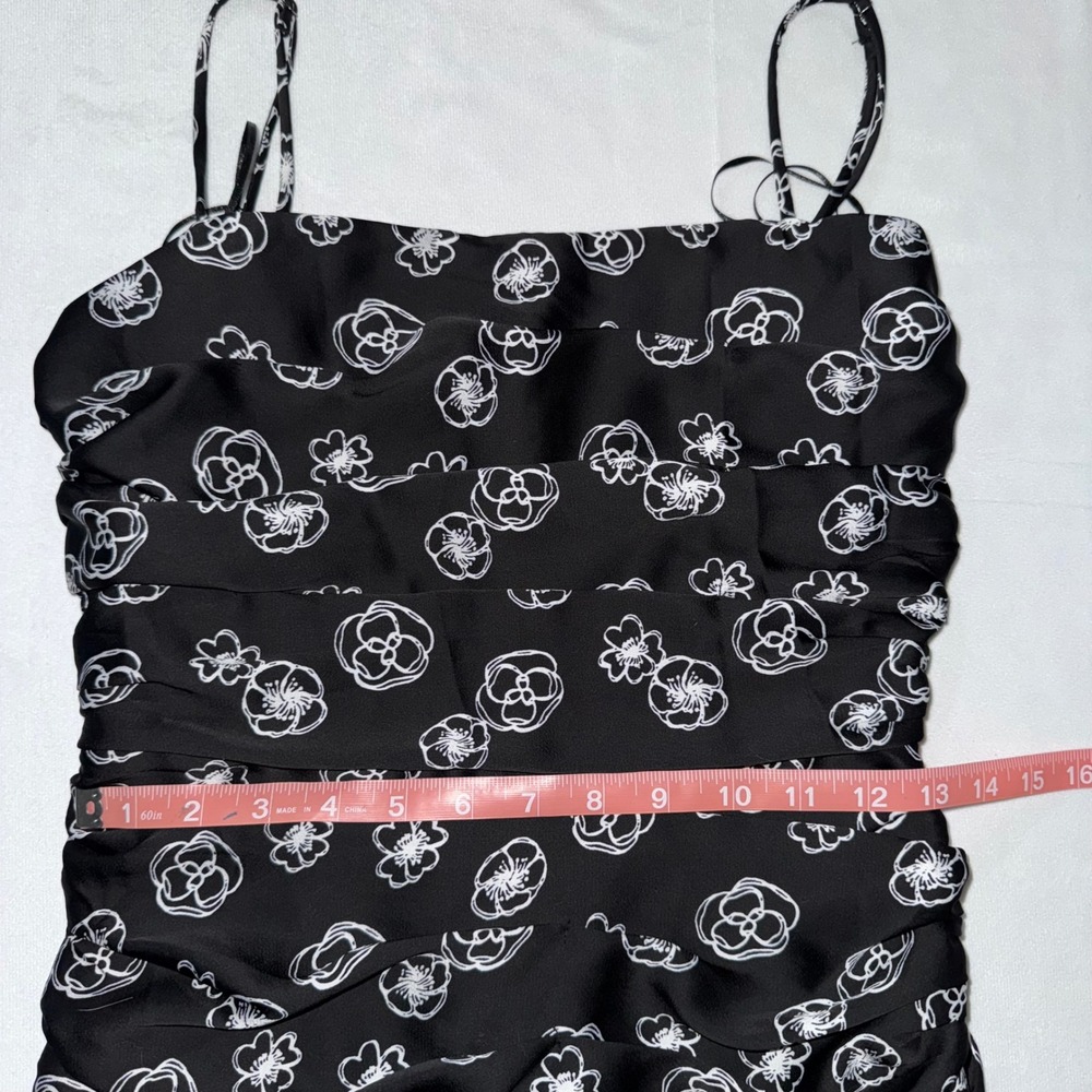 Lush Black Floral Print Ruched Bodycon Mini Dress Party Cocktail Sz S Zip - Picture 5 of 10